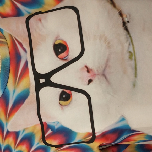 Fun Cat Top Photographic Tee Psychedelic Long Sleeve Athletic T Shirt by Iswag - Picture 2 of 10